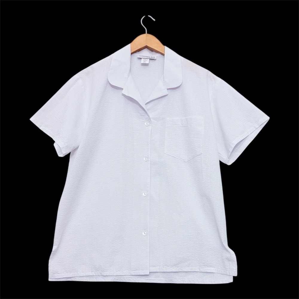 THE PILLOW BAR | White Cotton Oversized Boyfriend Seersucker Sleep Shirt Large